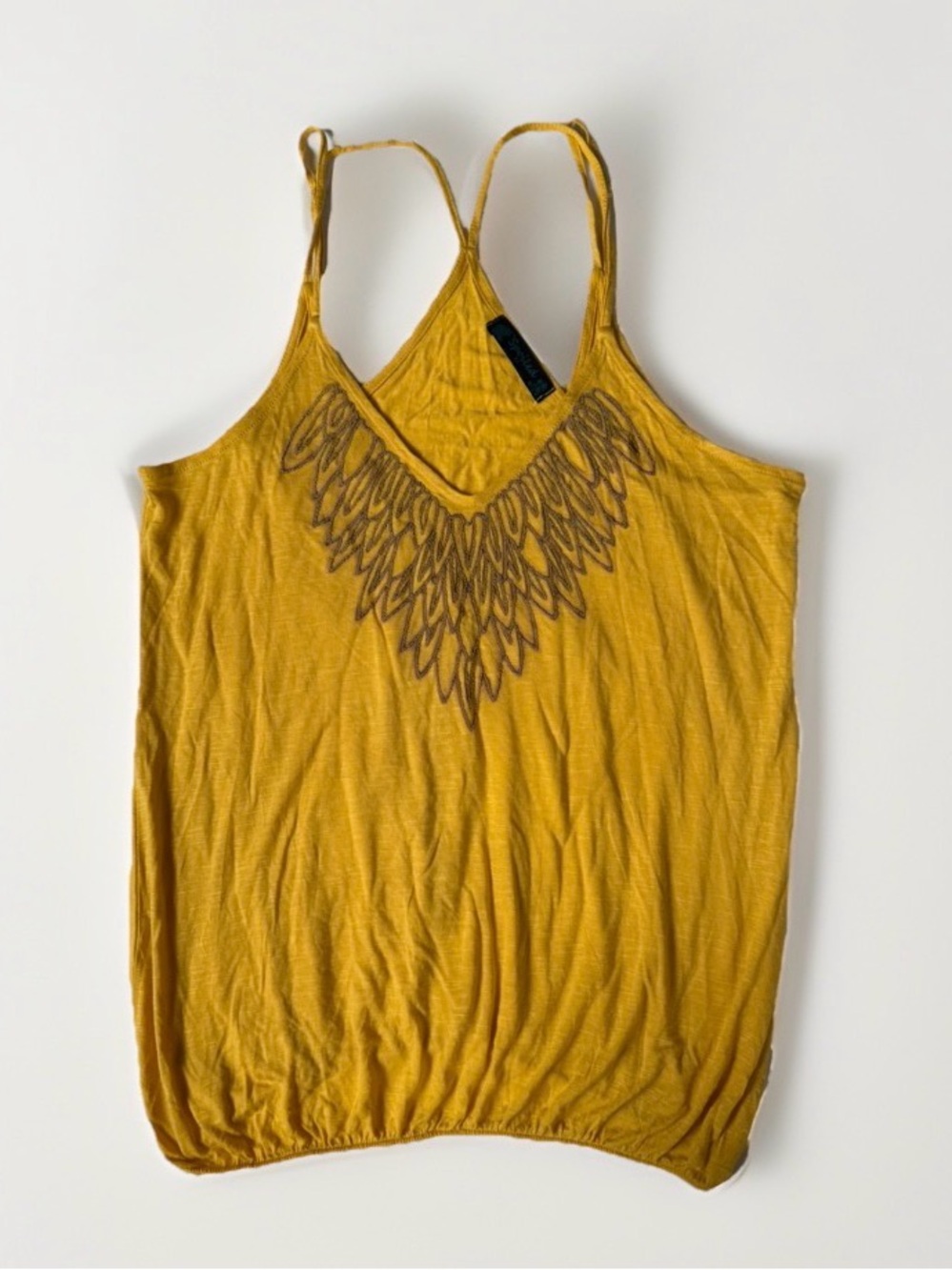 NWT Y2K Mustard Yellow Beaded Wing Cami Tank Top Strappy Back XL Festival Angel
